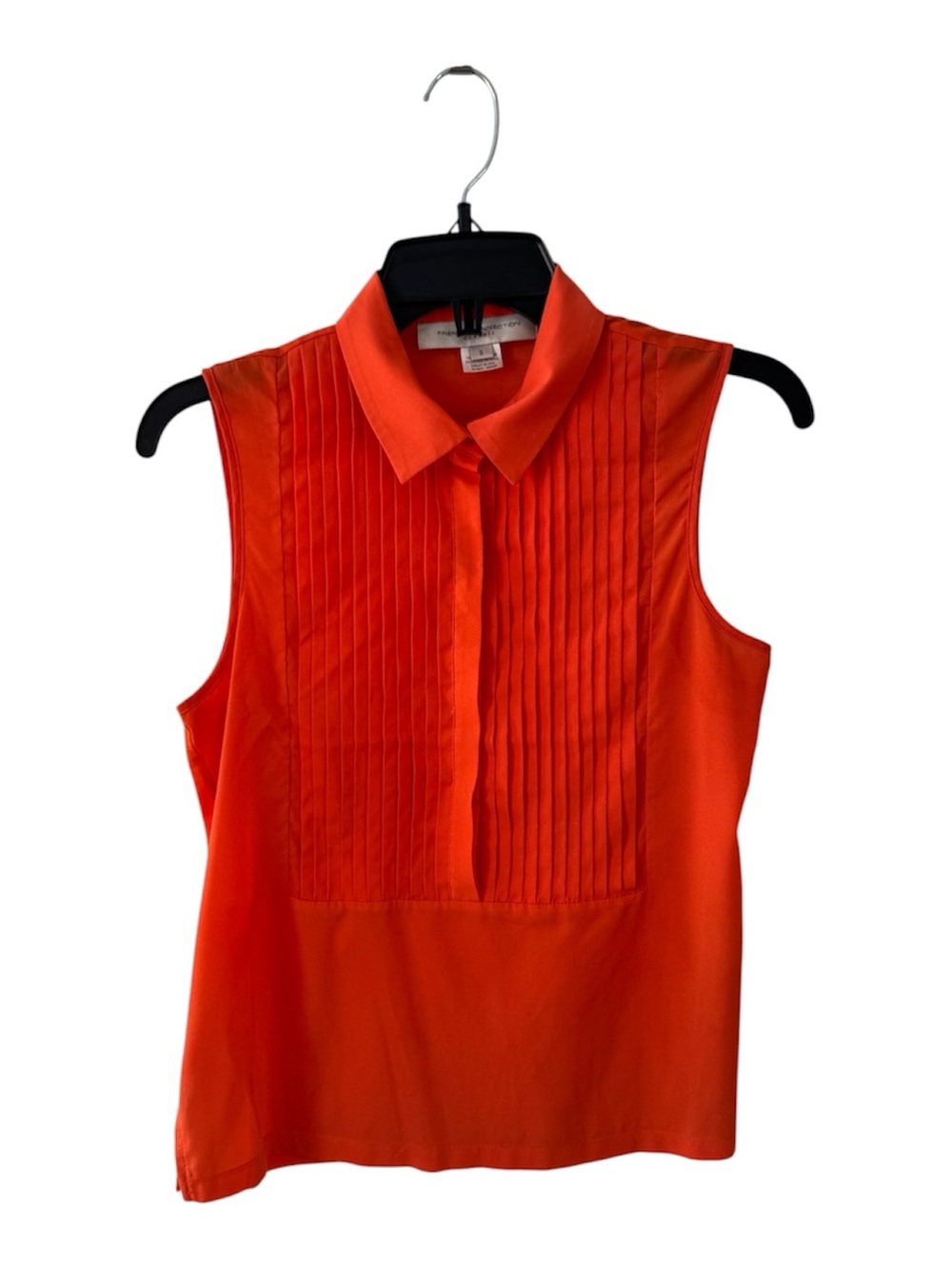 French Connection Bright Orange Sleeveless Pintuck Blouse